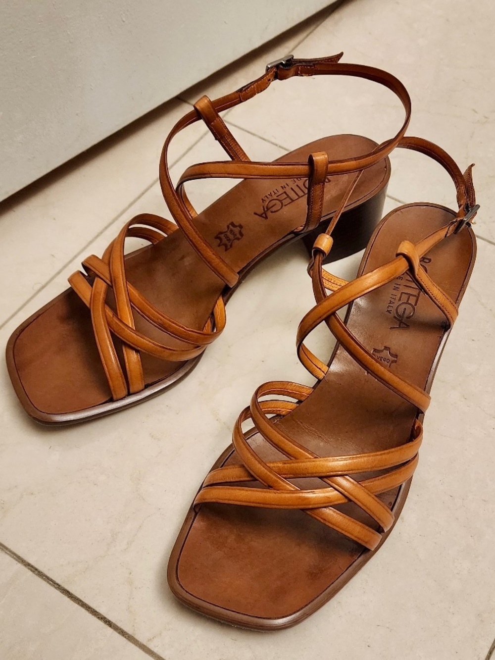 Bottega Veneta Vintage Brown Leather Strappy Sandals | Made in Italy